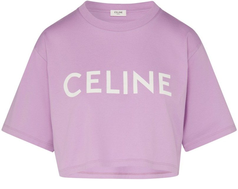 Cropped Celine t-shirt in cotton fleece heliotrope